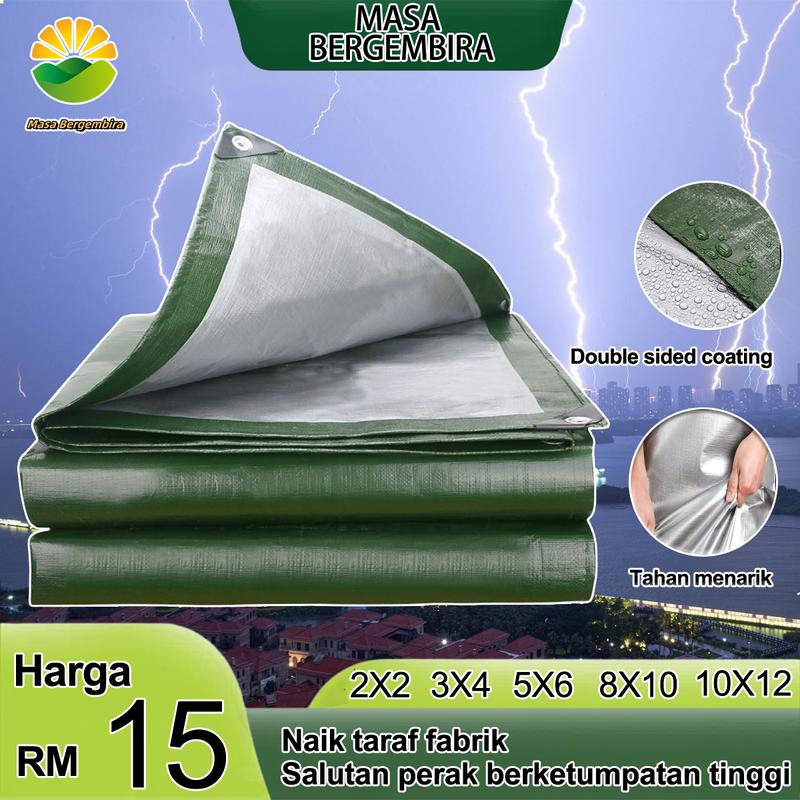 Kain kalis hujan, salutan tebal dua muka, bahan PE (dengan lubang ...