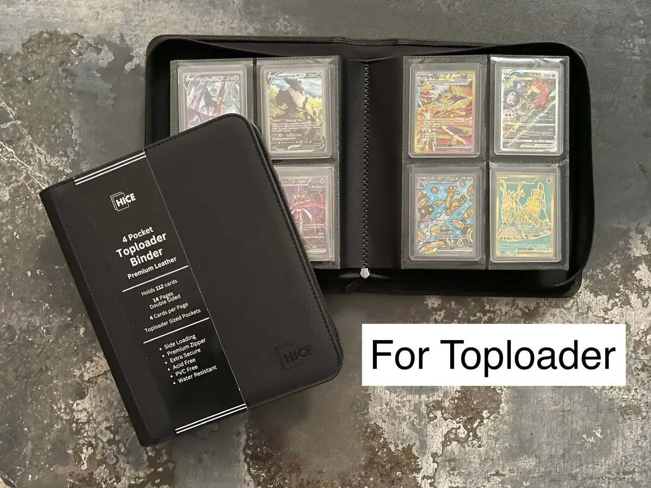 HICE Toploader Binder 2x2 4 Pocket 14 Pages for Pokemon Magic TCG