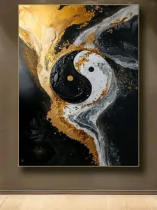 Lukisan Dinding Abstrak Yin & Yang Tekstur Timbul Hiasan Ruang Tamu Dekorasi Rumah Aesthetic Minimalis Modern Kayu Frame Tahan Lama Mudah Dibersihkan 100% Buatan Tangan