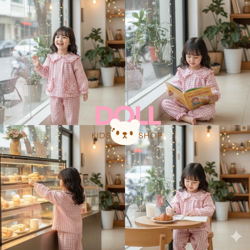 DOLL KIDS Set Bộ pijama pizama Cho Bé Gái Bộ thu đông từ 8-21kg - PZ02