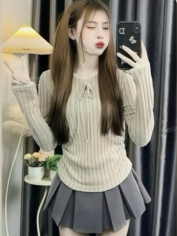 Áo len đũa phối ren và nơ 6 màu peonyb - Thun dài tay ôn body kiểu dáng bánh bèo tiểu thư hotgirl hàn quốc đẹp