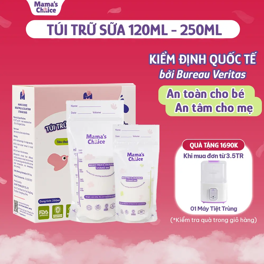 10 Túi Trữ Sữa Mama's Choice Dung Tích 120ml-250ml, Bảo Quản Sữa Mẹ An Toàn, 2 Khóa Zipper Chống Rò Rỉ (Hộp 30 túi