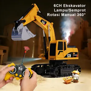 QQbaby RC Ekskavator Semprot Asap 6 Saluran Baterai 3.7V 1200mAh Mainan Alat Berat Anak dengan Lampu LED dan Suara Hidrolik