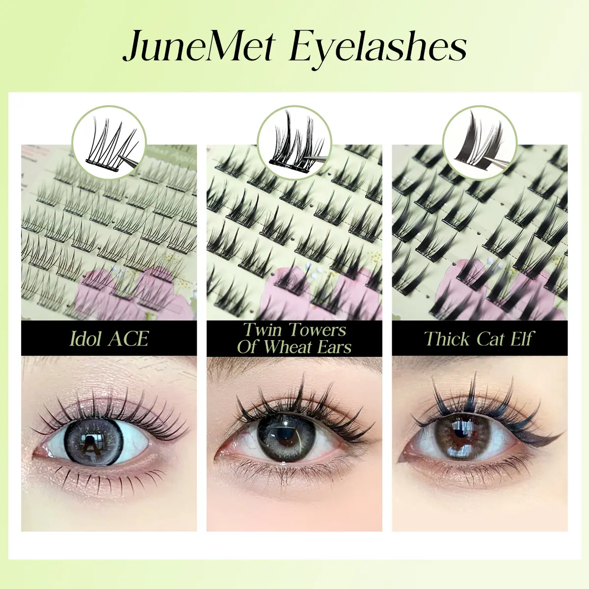 Glue-Free self-adhesive JuneMet false eyelashes【Gift Set】 Makeup natural simulation Enlarged Eyes Eyelash Extension Cosmetic 【Free gift of tweezers and mascara】 adhesive  makeup