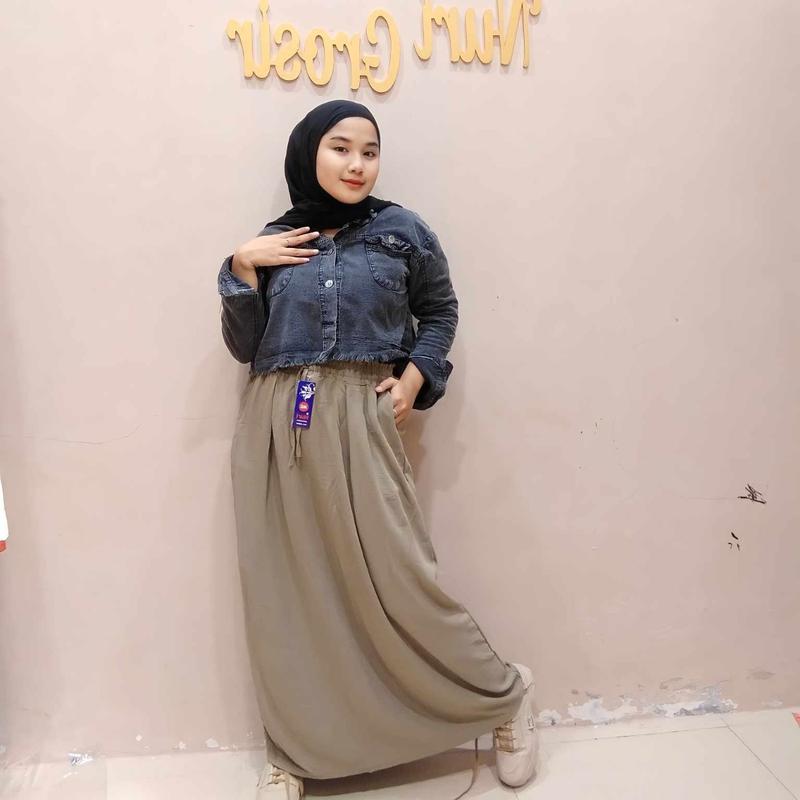 Rok Maxi  Panjang  crinkle  Airflow   Wanita Variasi tali serut Size jumbo Muslim 2