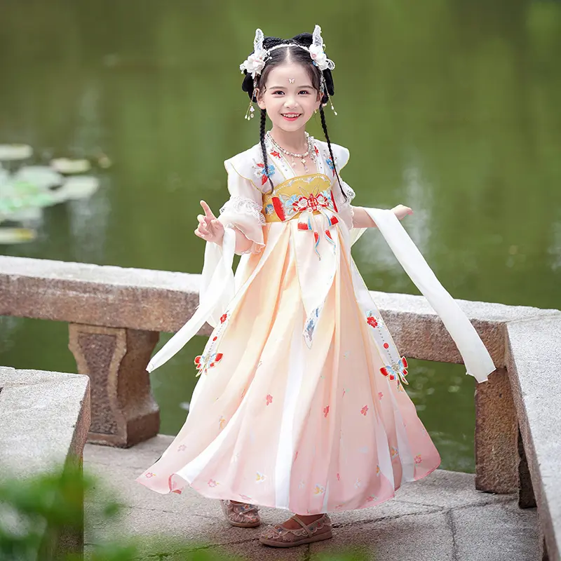 TQ-D0022 [PippiKids]Cô Gái Hanfu Cổ Tích Phong Cách Mỏng, Phong Cách Cổ Trang, Dài Ngực, Thích Hợp Cho Bé Gái, Trẻ Em Trung Niên, Phong Cách Trung Quốc, Có Sẵn Cho Mùa Xuân, Mùa Hè Và Mùa Thu 5