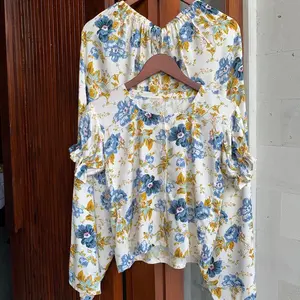 Setelan Baju Dan Celana Panjang Lengan Balon Leher Kotak Bahan Rayon Lembut Adem Nyaman Dipakai Seharian