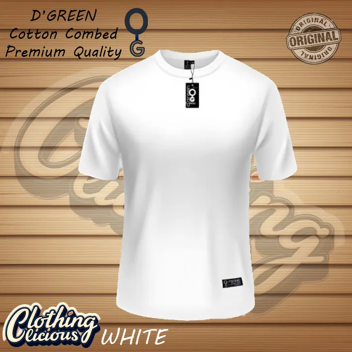 Baju Kaos Polos Lengan Pendek D'GREEN WHITE SOLID Cotton Combed 30s 150gsm untuk Pria dan Wanita - Sablon Distro Katun