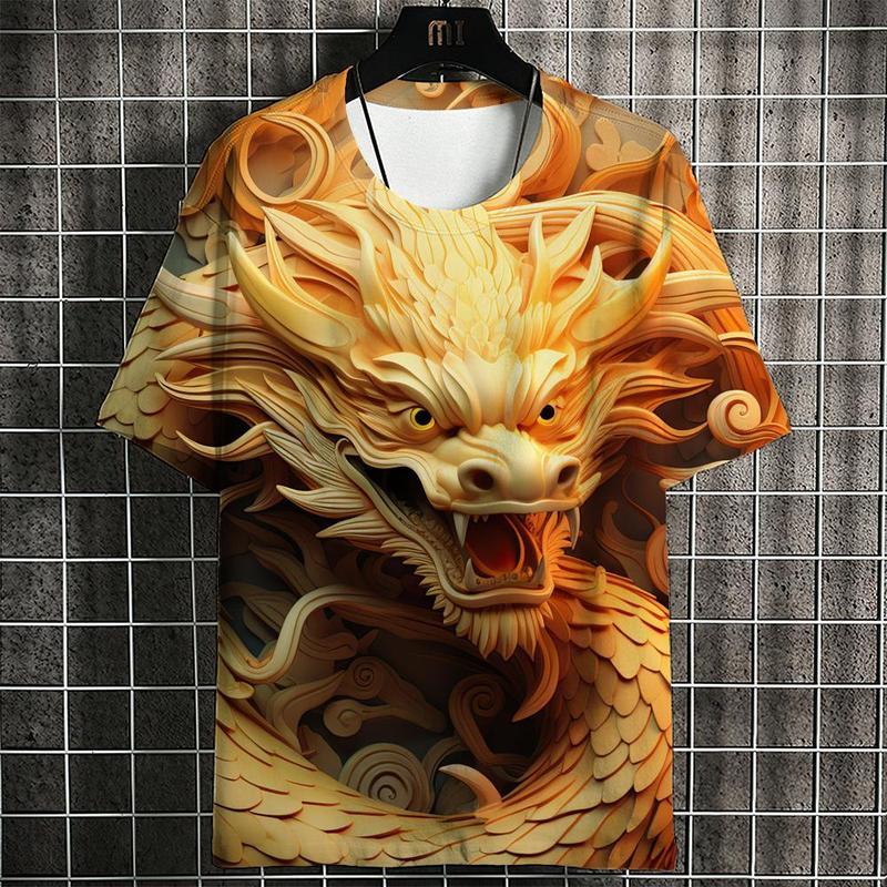 Áo Phông Năm Rồng, Dành Cho Nam Giới, In Hình Rồng 3D, Quần Áo Nam, Thiết Kế Đường Phố, ngắn Tay, Dáng Rộng Vừa Vặn, Áo Ngoại Cỡ Áo Thun, Hàng Có Sẵn Sẵn 0