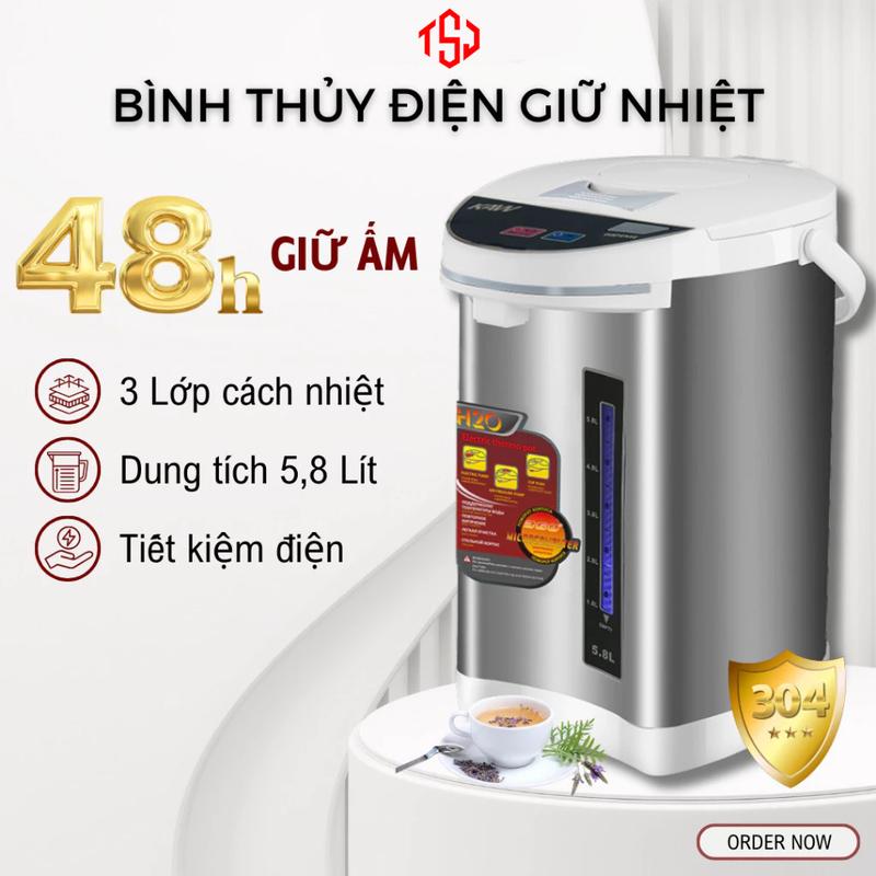 Bình Thủy Điện Nhật Bản Cao Cấp Chính Hãng TSJ Sử Dụng Điện 220V, Ruột Bình Làm INOX 304, Khử Clo An Toàn Cho Sức Khỏe, Giữ Nhiệt 48H, Đun Sôi Nhanh - Bảo Hành 12 Tháng