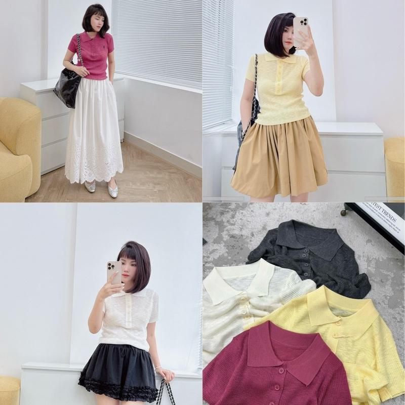 Áo polo cổ bẻ tay ngắn chất len tăm mỏng nhẹ – Áo thun kiểu nữ Hàn Quốc basic nhiều màu