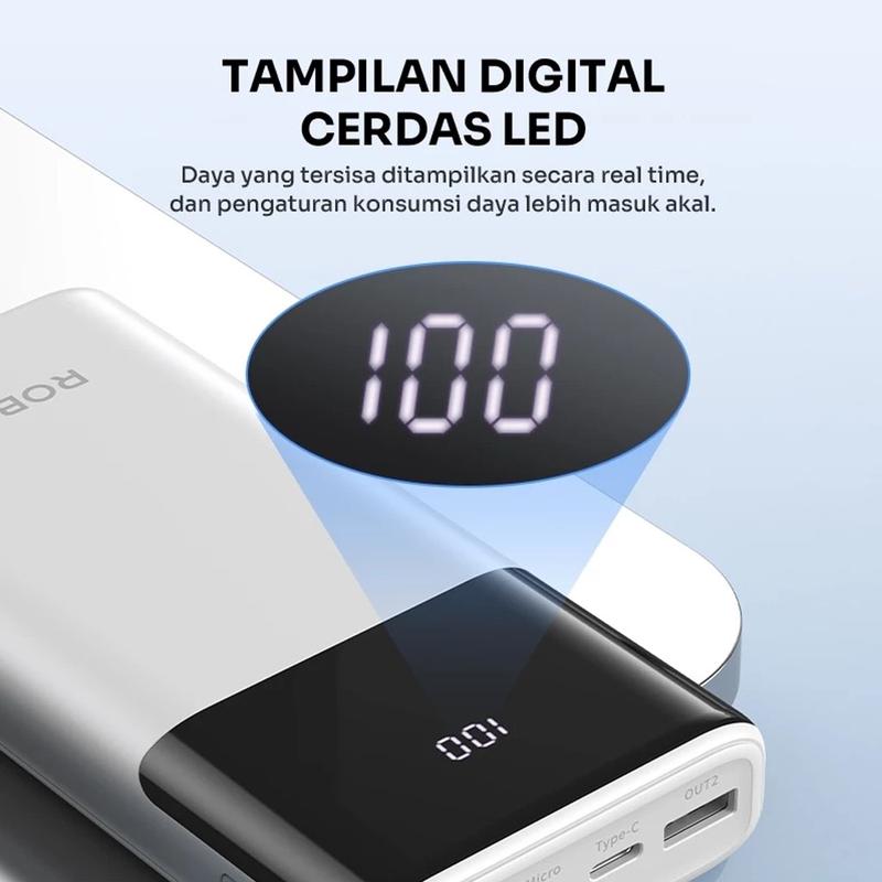 PowerBank ROBOT 10000mah RT190S 2A Dual Input and Output Port Type C & Micro USB Original Fast Charging Real Capacity 4