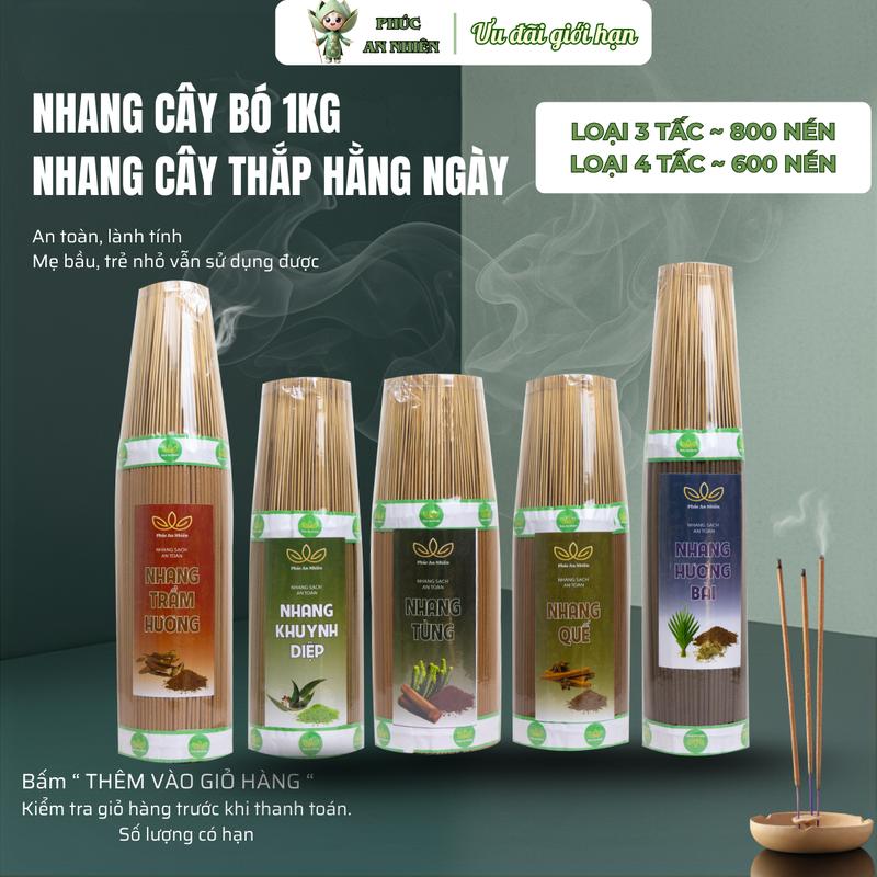  Nhang Cây Sạch Phúc An Nhiên – Bó 1kg – 5 Mùi Tự Nhiên Quế Tùng Khuynh Diệp Hương Bài Trầm Hương – Thơm Dịu Không Hóa Chất 