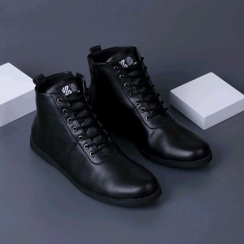 Sepatu Formal Tinggi Model Boot Pria Pantofel Hitam Paskibra Shoes sintetis fleksibel Kerja 0