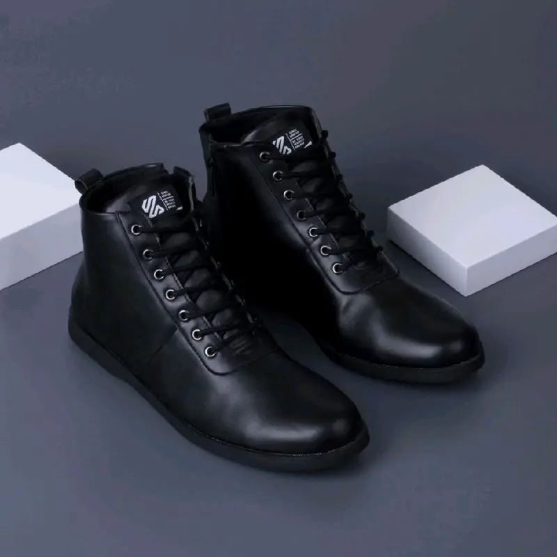 Sepatu Formal Tinggi Model Boot Pria Pantofel Hitam Paskibra Shoes sintetis fleksibel Kerja 0