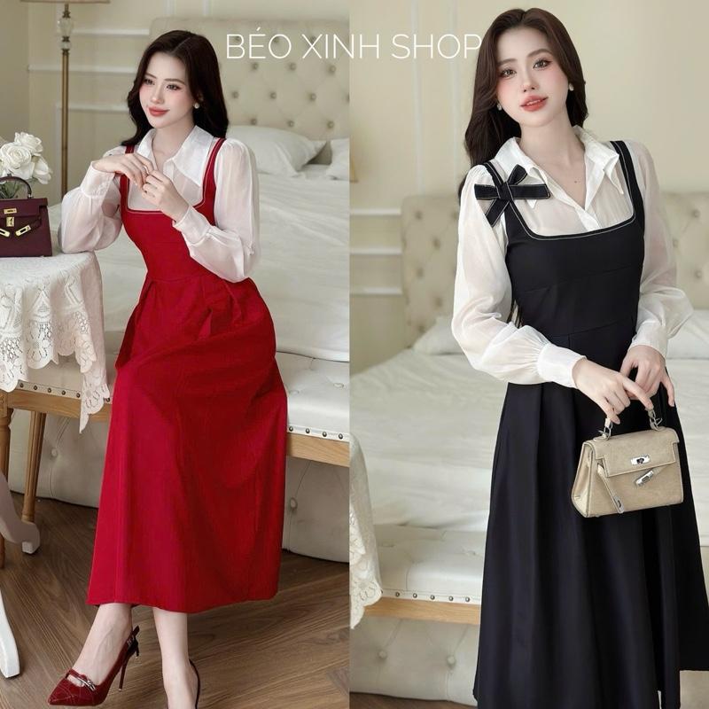 Váy Dự Tiệc Nữ Phối Cổ Áo Sơ Mi Và Nơ Vải Cotton Lạnh Cao Cấp Thanh Lịch Bigsize Từ 40 - 90Kg Thời Trang Nữ Béo Xinh Shop - A.1557