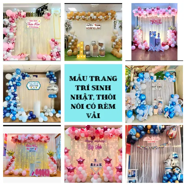 Set trang trí thôi nôi, sinh nhật có rèm vải, dễ làm tại nhà
