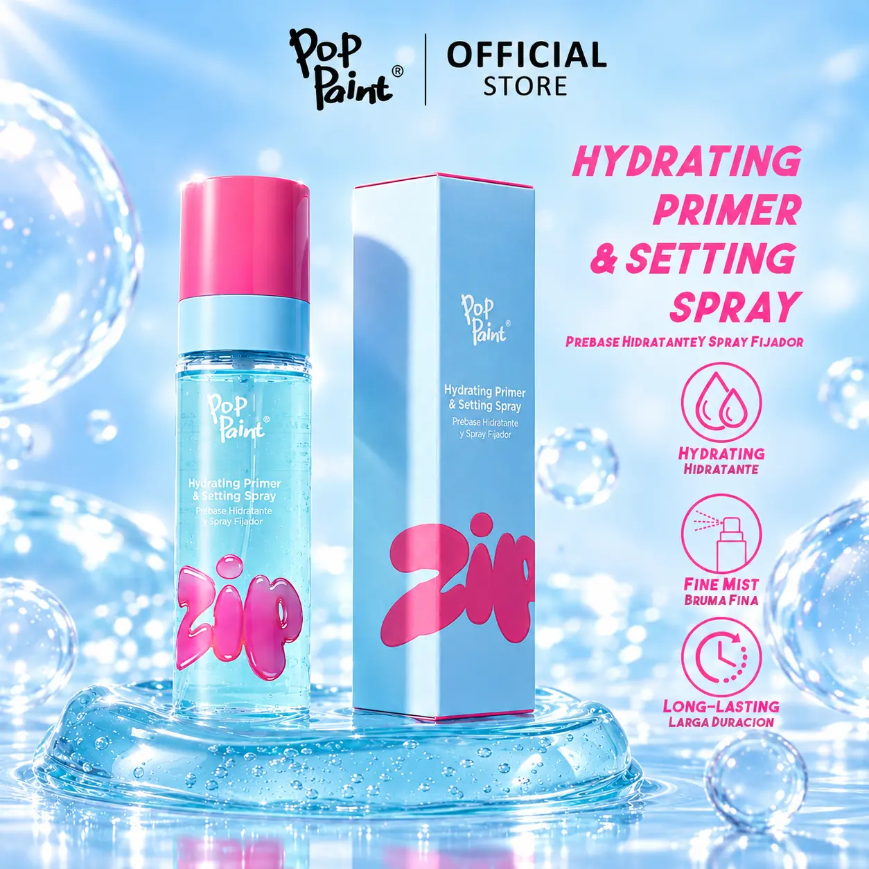 POP PAINT Spray Fijador de Maquillaje 3 en 1 Primer Hidratante Jelly Gel, Control de Grasa, Larga Duración, Acabado Mate, Niebla Fina 150ml