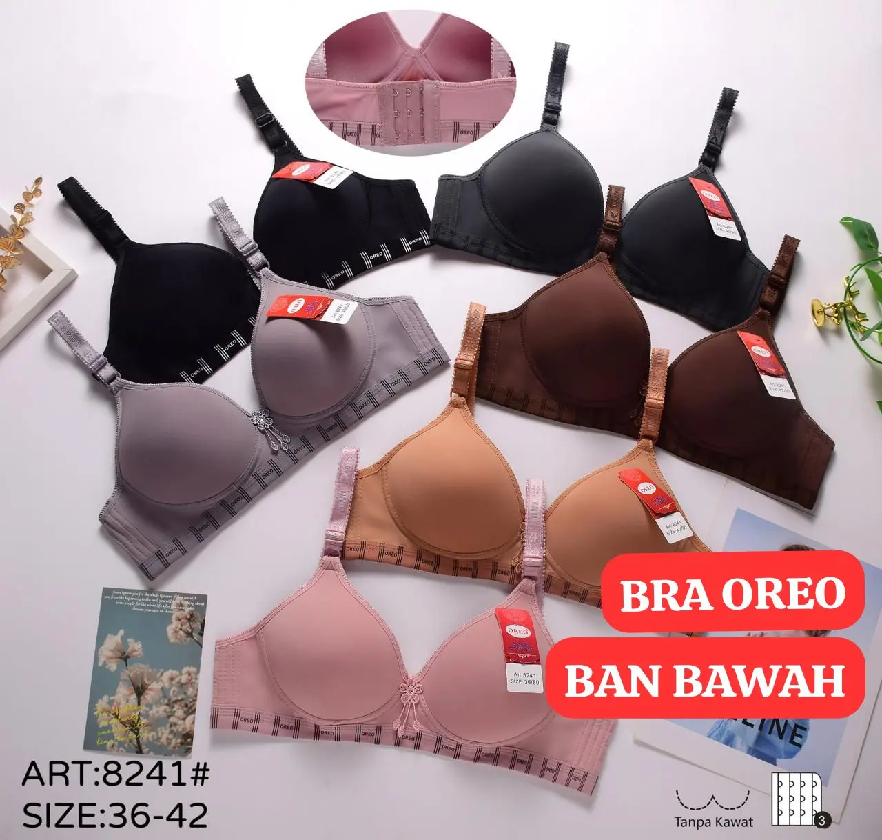 Bra Oreo Ban Bawah Terbaru Cup B Kait 3 Art 8241# Paket Hemat Kazolabusana Wanita - Bh