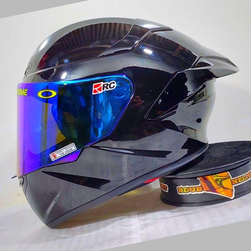 Helm Full Face Mla  crypton tt course terbaru Soid Glosy Kaca Visor Clear Blue Red Gold/Helm Full Face Terbaru Mla Crypton SNI Original MLA (BISA COD) 2