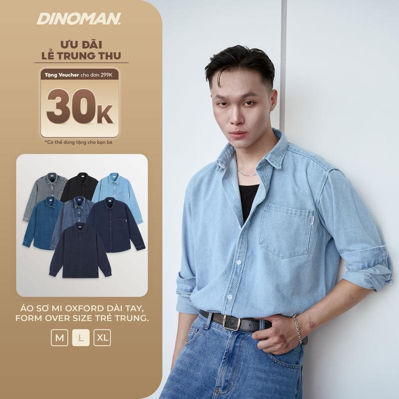 Áo Sơ Mi Jean DINOMAN Dài Tay Chất Liệu Jean Dày Dặn Form Regular Cổ Bẻ Đứng…