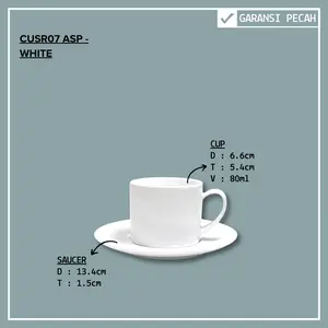 Cangkir Espresso Keramik 80ML / Cup & Saucer Putih Polos By Indo Keramik / CUSR07ASP - 1PSG