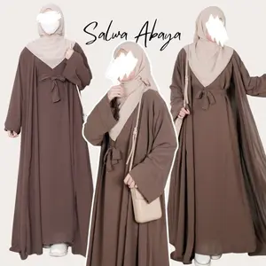 Salwa Abaya Wanita 2in1 Set Gamis Ceruti Babydoll Fashion Muslimah Outer Style Rompi 2024 abaya mewah import