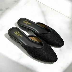 ( 24 warna Sandal Pengantin Flat 1cm 35-45  Slop Akad Seserahan Nikahan Kondangan Pesta Praya emye Hitam Putih Coklat Denim
