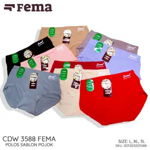 Kesyamartgrosir - Fema 3588 12pcs Celana Dalam Wanita Dewasa Motif Polos High Waist Bahan Katun Lusinan Murah - NVA0510