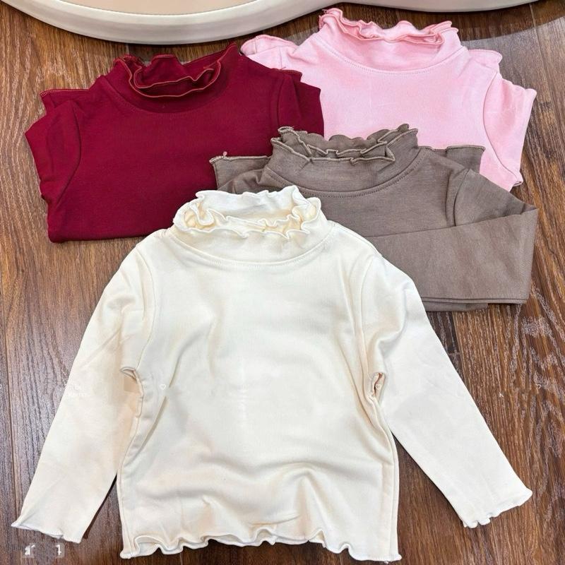  CAMCAM Áo giữ nhiệt cổ 3p nhún viền 2 tầng lót lông mịn chất mềm vải cotton cao cấp cho bé gái size 80-150 từ 7-26kg 4 màu xinh thiết kế độc đáo 
