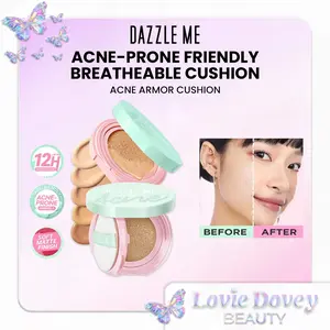 DAZZLE ME Acne Armor Puff Perfection Cushion untuk Acne Prone Skin dan Kulit Berminyak Tahan Lama 12 Jam SPF 35 PA+++ Concealer Foundation Cosmetic