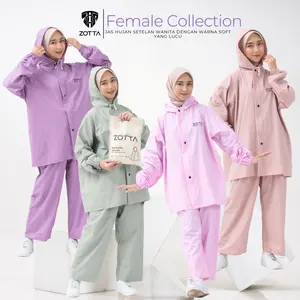ZOTTA Jas Hujan Wanita Aesthetic Lucu Pink Stelan Celana