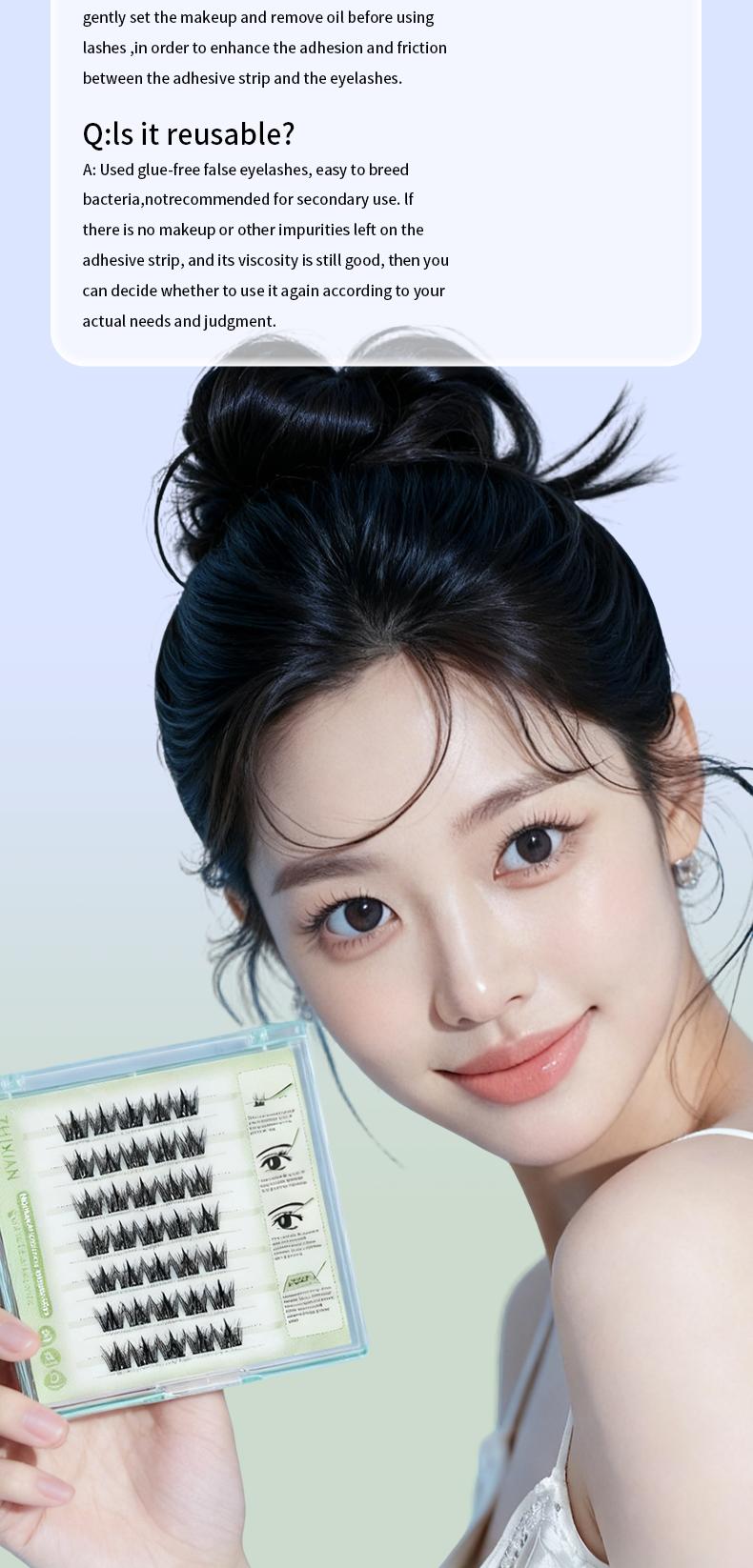 ZhiXian Bulumata palsu pemula bebas lem tidak perlu menggunakan lem bulu mata palsu dapat digunakan kembali Eyelash extension set C Curl False Eyelash Length 10-12 mm