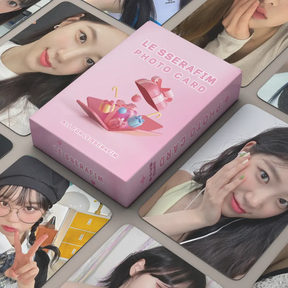 YANEN 55Pcs/Box LE SSERAFIM Holographic Laser Card Album Photocard Lomo Cards DIY Kpop Idol (Ready Stock)