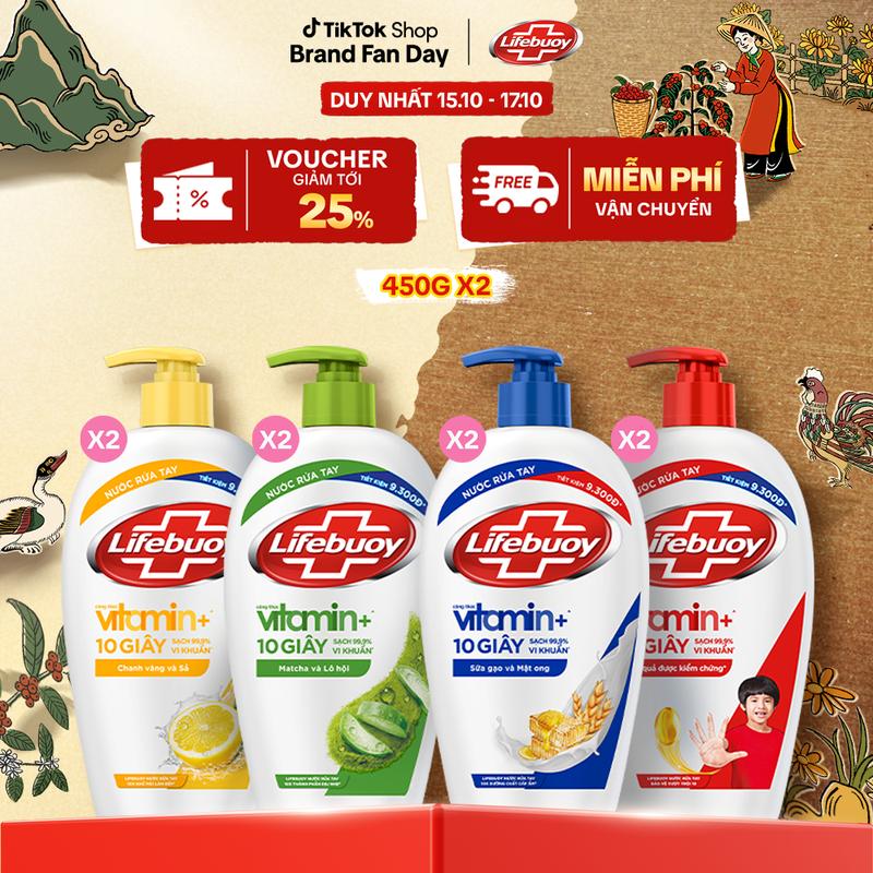 Combo 2 Nước Rửa Tay Lifebuoy Matcha Lô hội Hỗ Trợ Bảo vệ khỏi vi khuẩn 450gr (Chai)