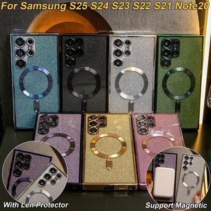 เคสโทรศัพท์แบบนิ่มใส, การชาร์จแบบไร้สายแบบแม่เหล็กกลิตเตอร์, สำหรับ Samsung S25FE, S25Edge, S25Ultra, S25, Note20, S21, S22Ultra, S23, S24, S24Plus, S24Ultra, Note10Plus, ฝาครอบบางและบาง