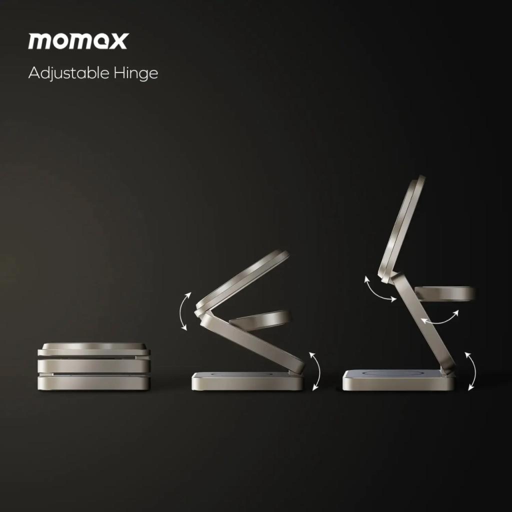 Momax Magsafe Wireless Charger Stand 3 in 1 Q.Port Qi2 1-Charge - Titanium UD36L