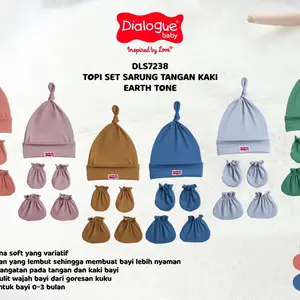 Dialogue Baby DLS7238 Topi Set Sarung Tangan dan Kaki Bayi Earth Tone Print Koala Biru Abu Bahan Katun Lembut Size Newborn 0-3 Bulan