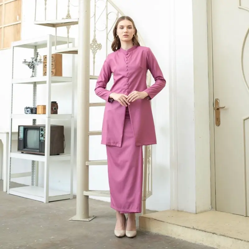 Ameera kurung melayu premium terbaru baju kurung melayu simple mewah Satin Muslim Kancing Panjang 4