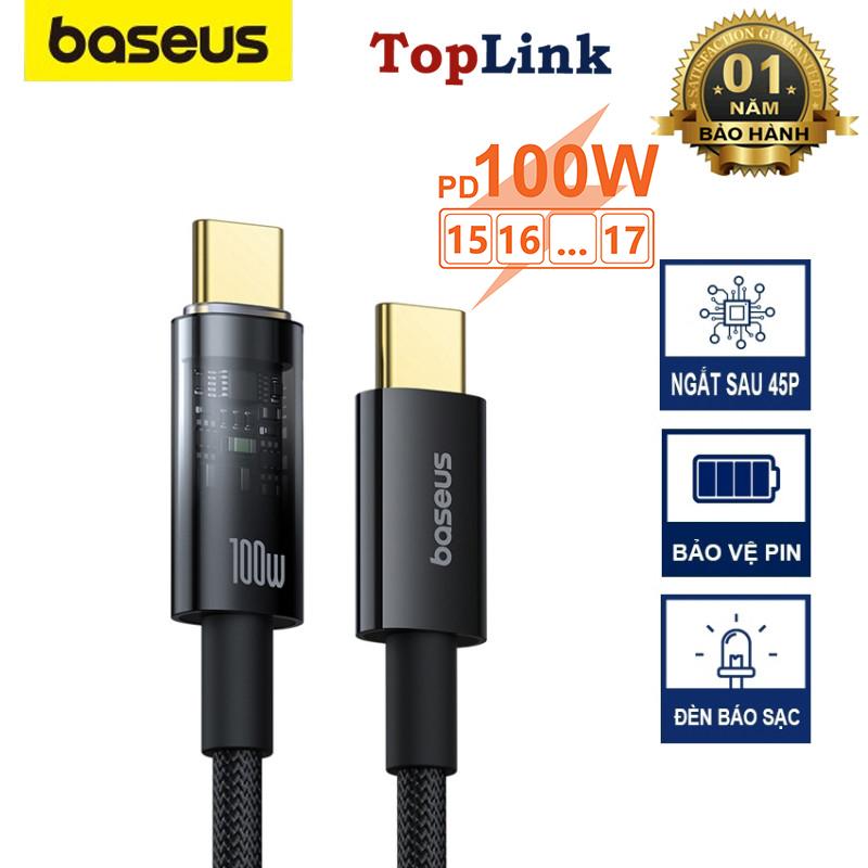 Cáp Sạc Nhanh PD 100w C2C Thông Minh Tự Ngắt Baseus Auto Shutdown Bọc Dù Cho IPhone 15 16 Ipad SamSung Huawei Xiaomi Nintendo