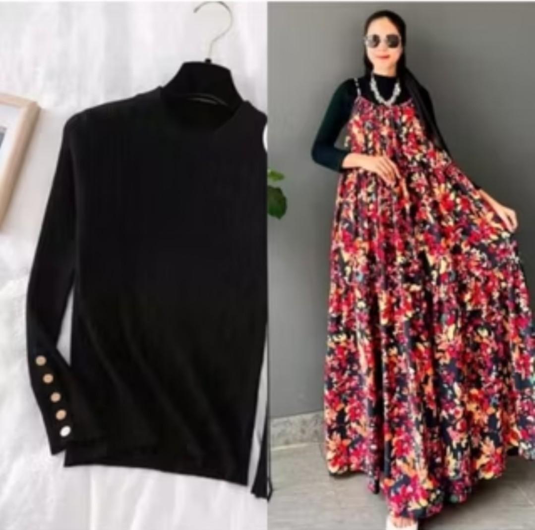 DRESS PANTAI MOTIF BUNGA BUNGA Wanita Muslim Rayon Maxi