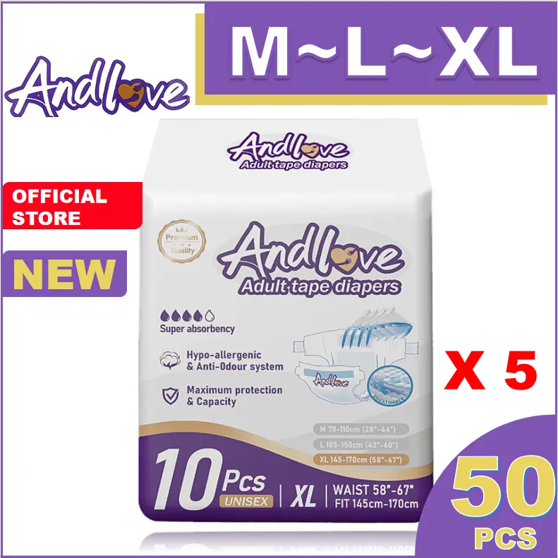 [NEW]ANDLOVE Adult Diapers M/L/XL (50pcs/5pack) Adult Tape Diaper, Leak-Proof