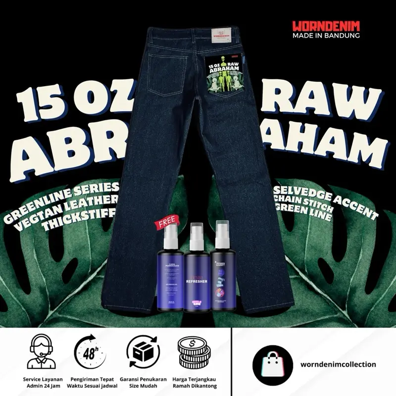 WORNDENIM-Abraham Series-Raw Denim 15 Oz-Sanforized-Slimstright-Nonstretch-Resleting   Celana