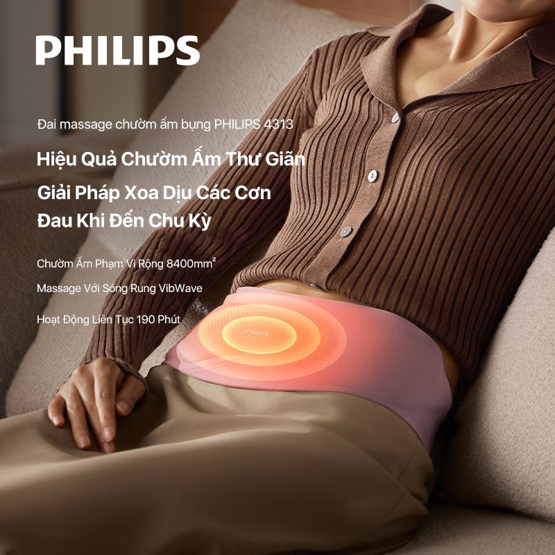 Đai Massage Chườm Ấm Bụng PHILIPS 4313 - Massage sóng rung và chườm ấm 2 trong 1 & Hiệu quả thư giãn chườm ấm vùng lưng và bụng