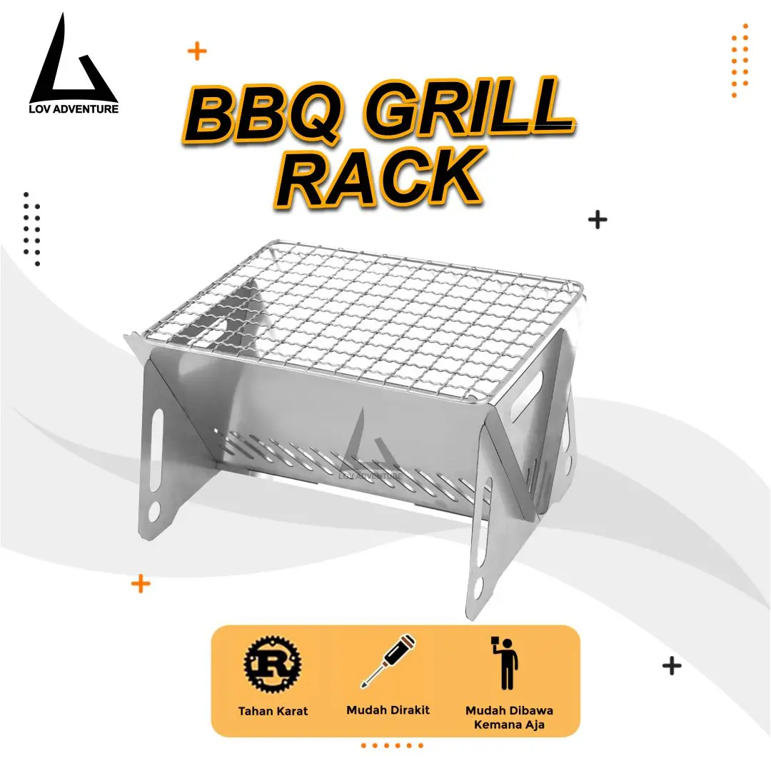 Alat Panggang BBQ Grill Rack Portable – Pemanggang Daging & Ikan Camping Outdoor
