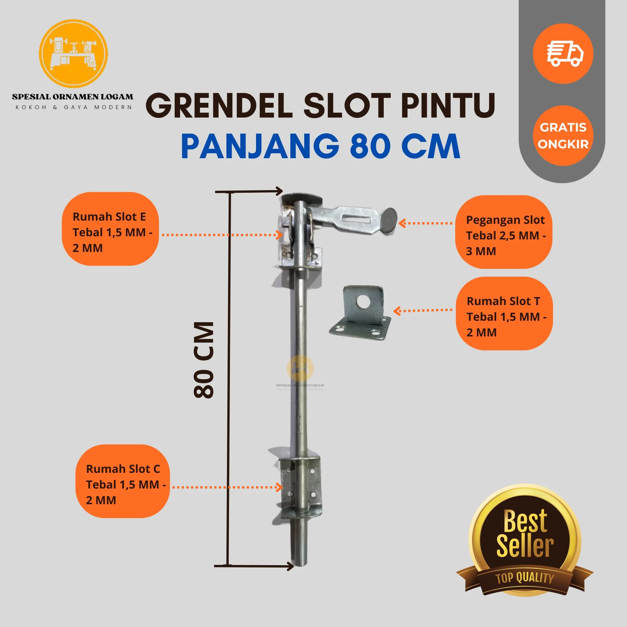Grendel slot Pintu Pagar bawah panjang 80 cm , slot pintu henderson, pintu gebyog