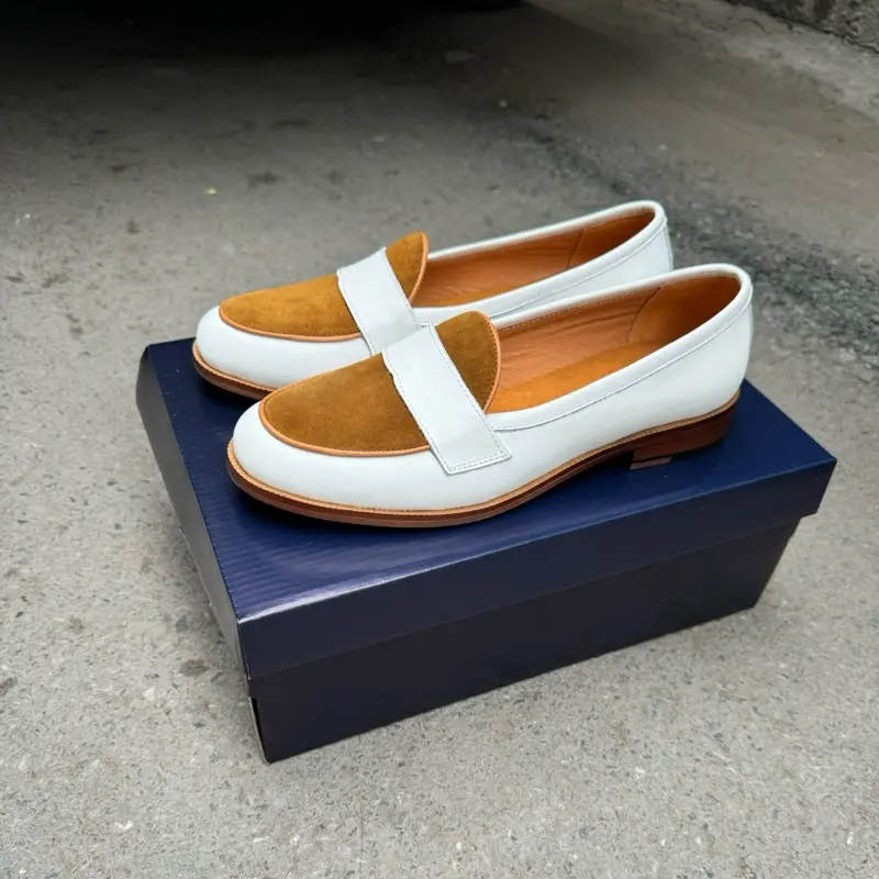 Penny Loafer Trắng Phối Da Lộn Nâu sang trọng, cao cấp hệ Satorial 3