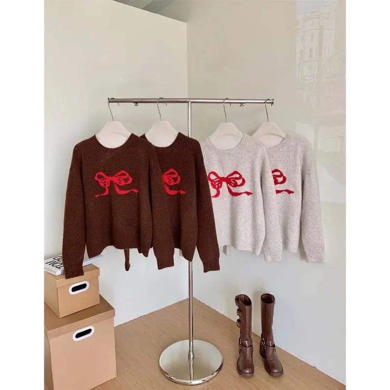 Libene Sweater Ribbon Knitwear Wanita Lengan Panjang 1