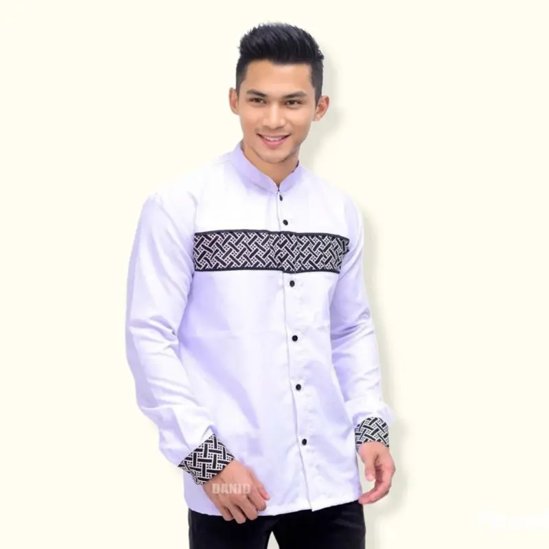 Baju Koko Syar'i Dewasa Lengan Panjang Terbaru Bordir Kain Kombinasi Muslim Pria 8