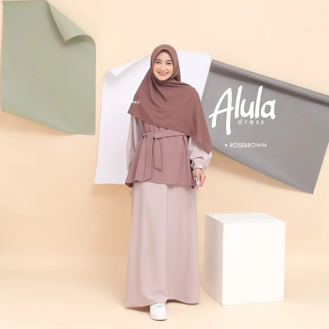 Alula Dress by Naisha - Dress  wanita kekinian lebaran / Dress lebaran remaja aeshtetic Balon Gamis Kancing Kerah